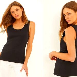 NWT Three Dots Essential Heritage Knit Rocker Tank AA0S076, Black, Size XL